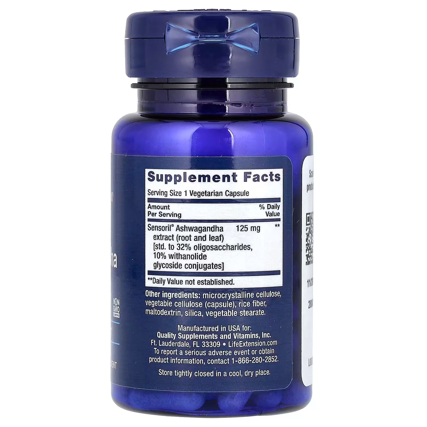 Life Extension, Optimized Ashwagandha, 60 Vegetarian Capsules (125 mg per Capsule)