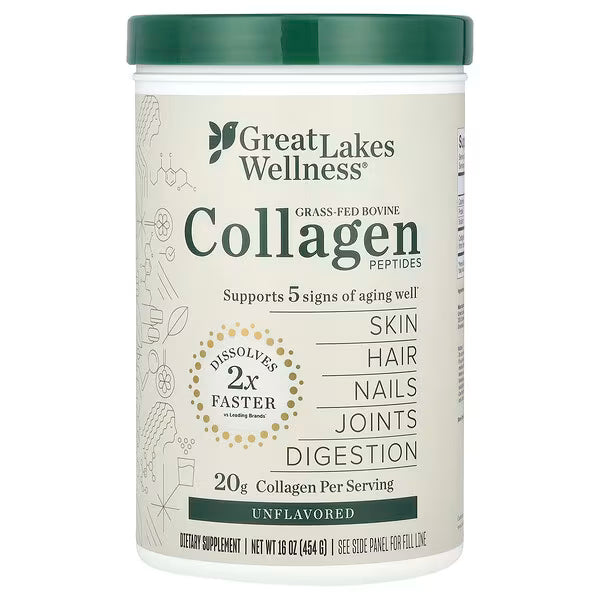 Great Lakes Wellness, Grass-Fed Bovine Collagen Peptides, Unflavored, 16 oz (454 g)