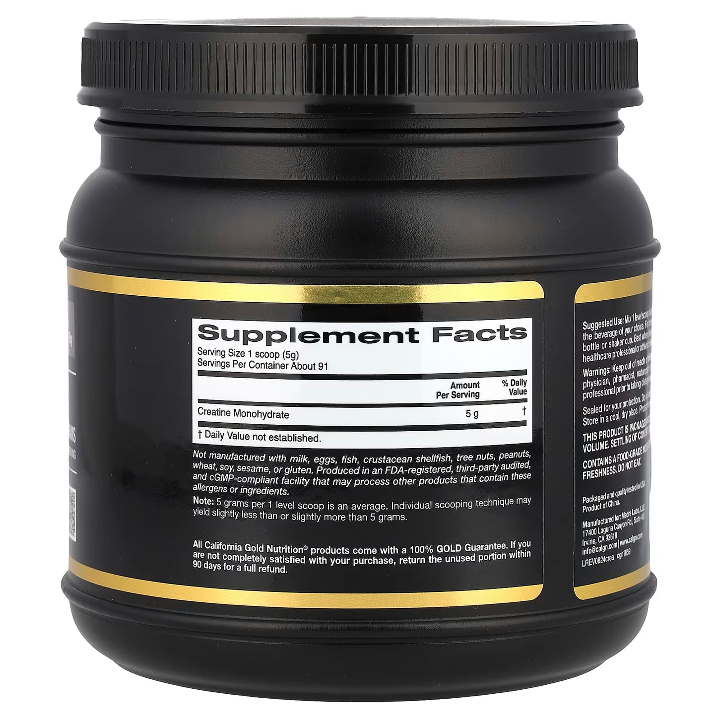 California Gold Nutrition, Sport, Creatine Monohydrate, Unflavoured, 1 lb (454 g)