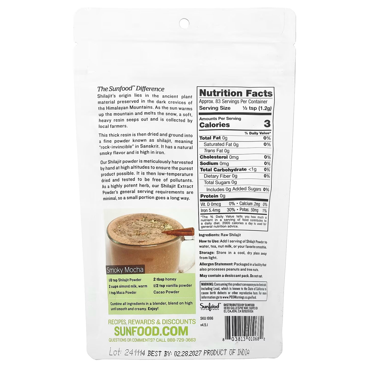 Sunfood, Raw Shilajit Powder, 3.5 oz (100 g)