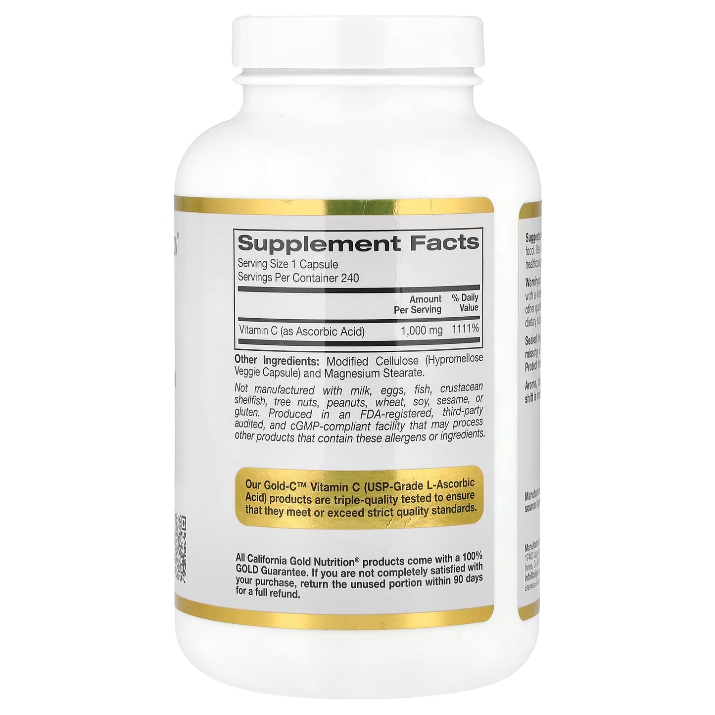 California Gold Nutrition, Gold C™, USP Grade Vitamin C, 1,000 mg, 240 Veggie Capsules