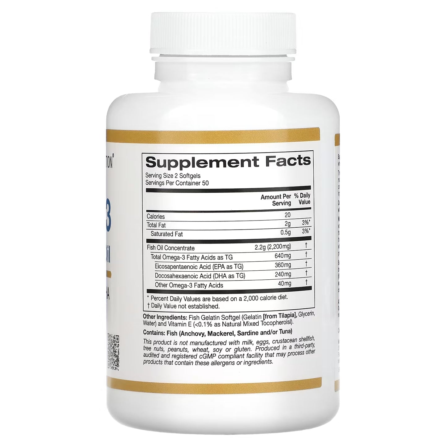 California Gold Nutrition, Omega-3 Premium Fish Oil, 100 Fish Gelatin Softgels (1,100 mg per Softgel)