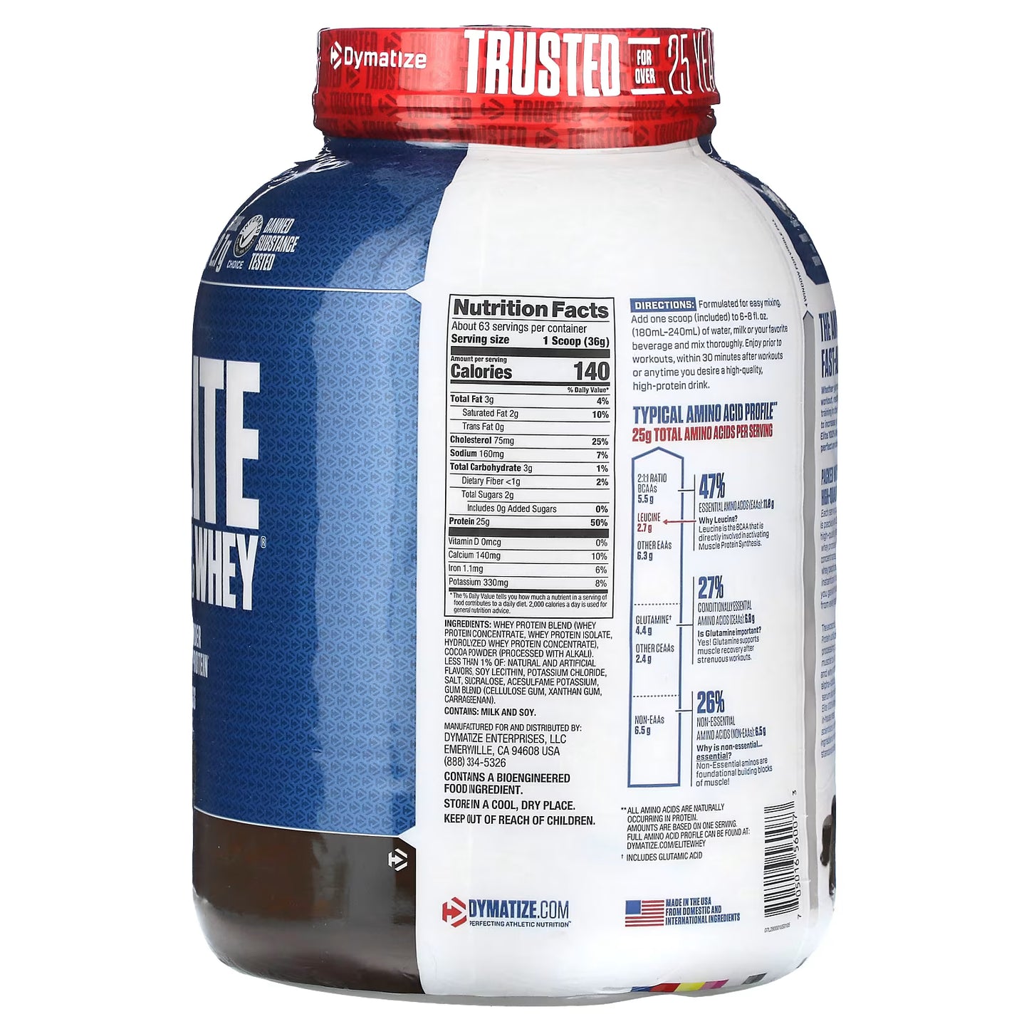 Dymatize, Elite 100% Whey Protein Powder, Rich Chocolate, 5 lbs (2.3 kg)