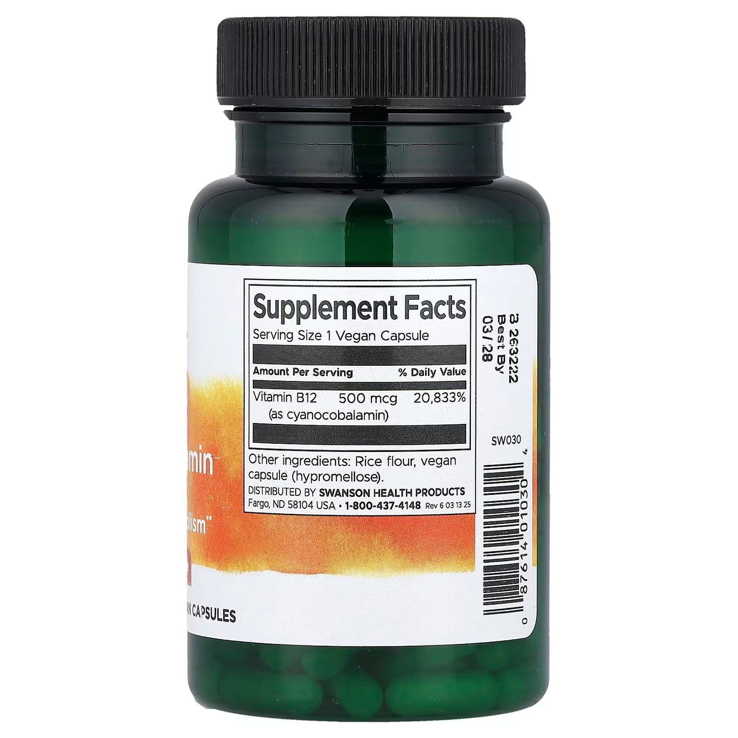 Swanson, Vitamin B12, 500 mcg, 100 Vegan Capsules