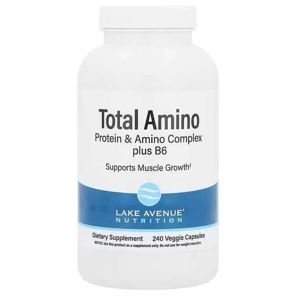 Lake Avenue Nutrition, Total Amino with Vitamin B-6, and 20 Amino Acid Blend, 240 Veggie Capsules