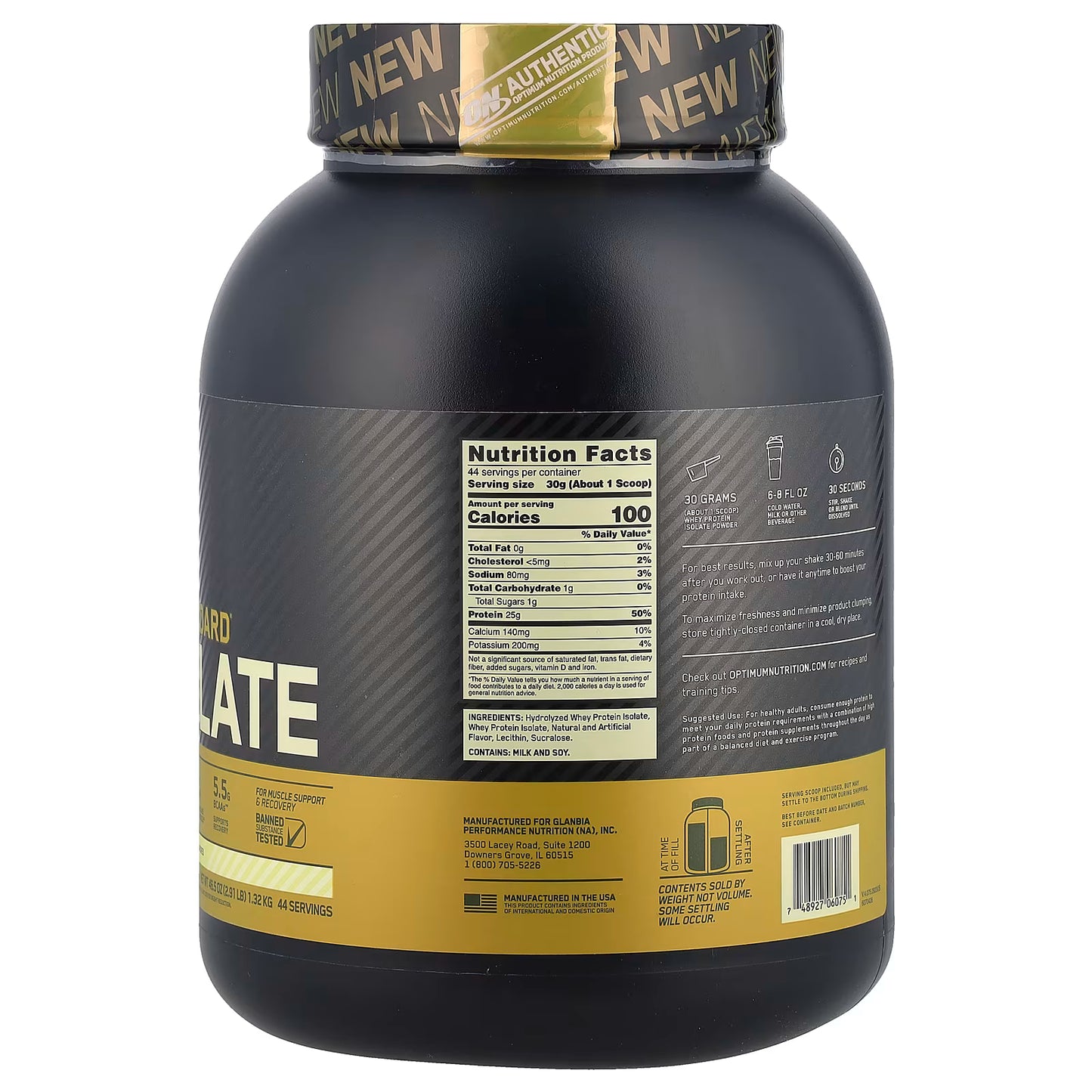 Optimum Nutrition, Gold Standard® 100% Isolate, Rich Vanilla, 46.5 oz (1.32 kg)