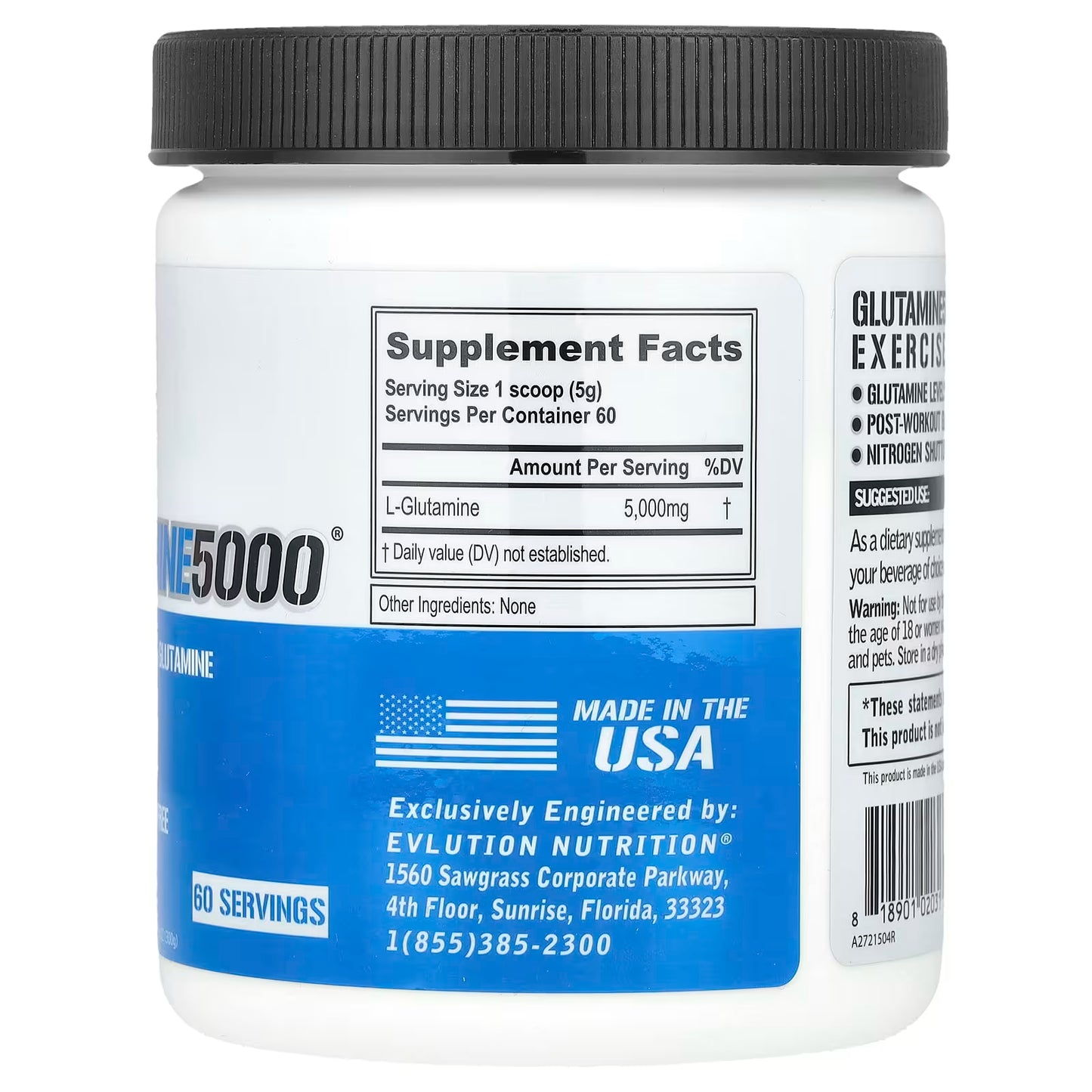 EVLution Nutrition, Glutamine5000®, Unflavored, 10.58 oz (300 g)
