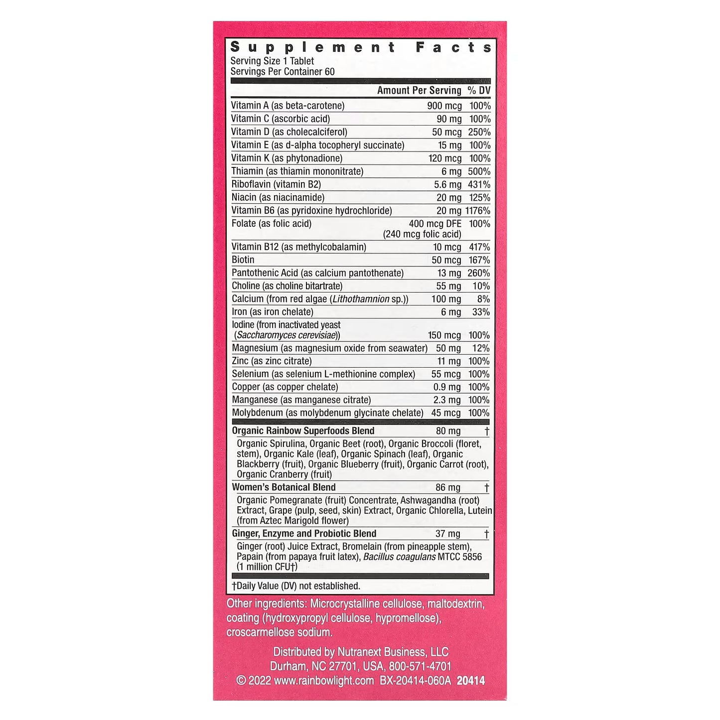 Rainbow Light, Women's One™ Daily Multivitamin, High Potency, 60 Vegetarian Tablets