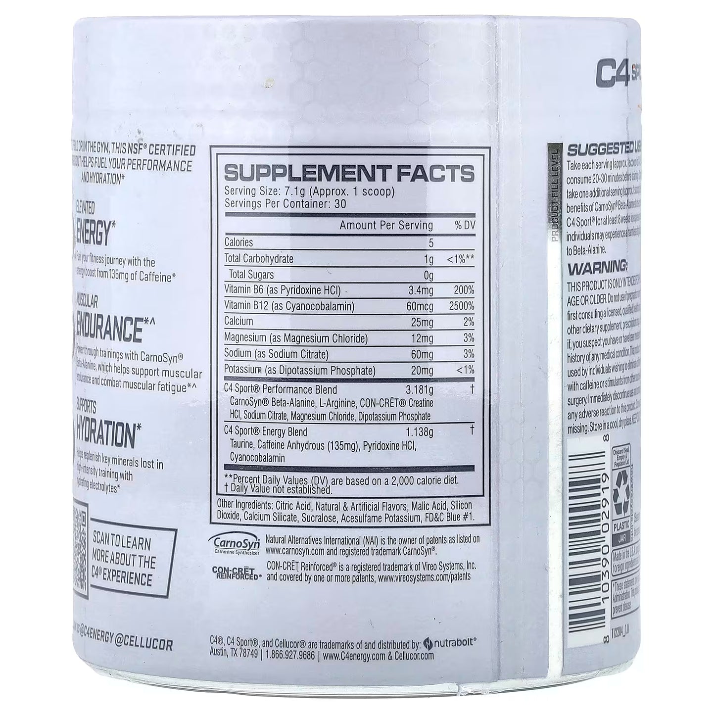 C4 / Cellucor, C4 Sport®, Pre-Workout, Blue Raspberry, 7.5 oz (213 g)