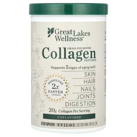 Great Lakes Wellness, Grass-Fed Bovine Collagen Peptides, Unflavored, 16 oz (454 g)