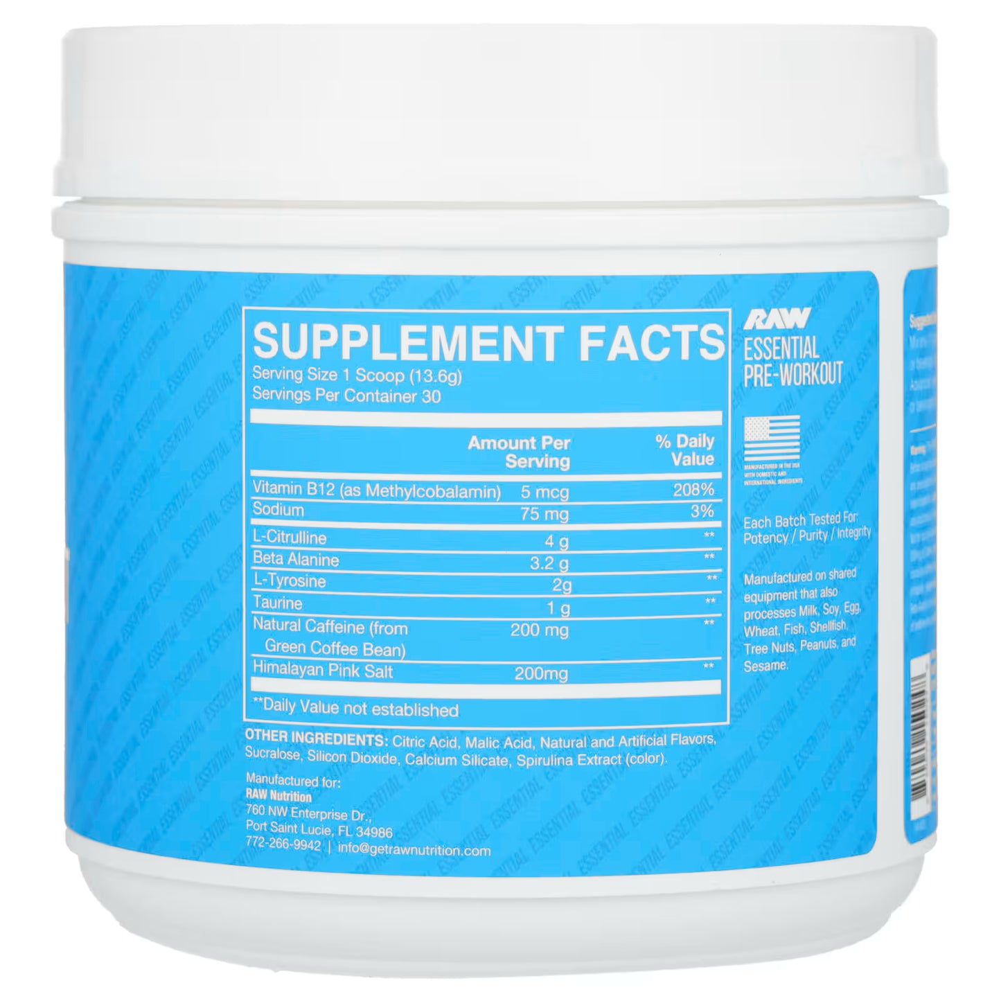 Raw Nutrition, Bum Essentials, Pre-Workout, Blue Raspberry, 14.39 oz (408 g)