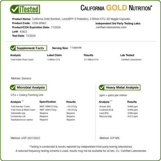 California Gold Nutrition, LactoBif® 5 Probiotics, 5 Billion CFU, 60 Veggie Capsules