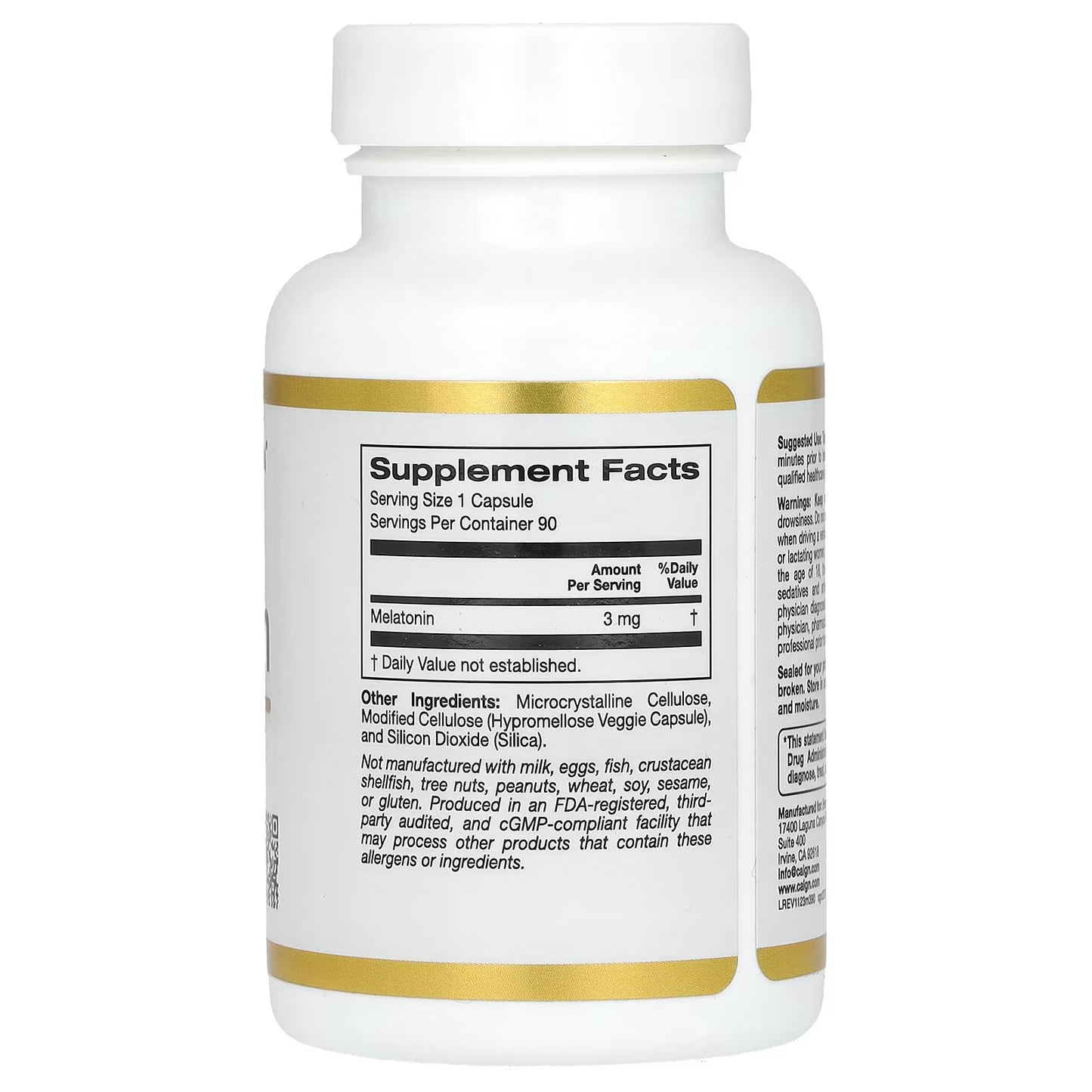 California Gold Nutrition, Melatonin, 3 mg, 90 Veggie Capsules