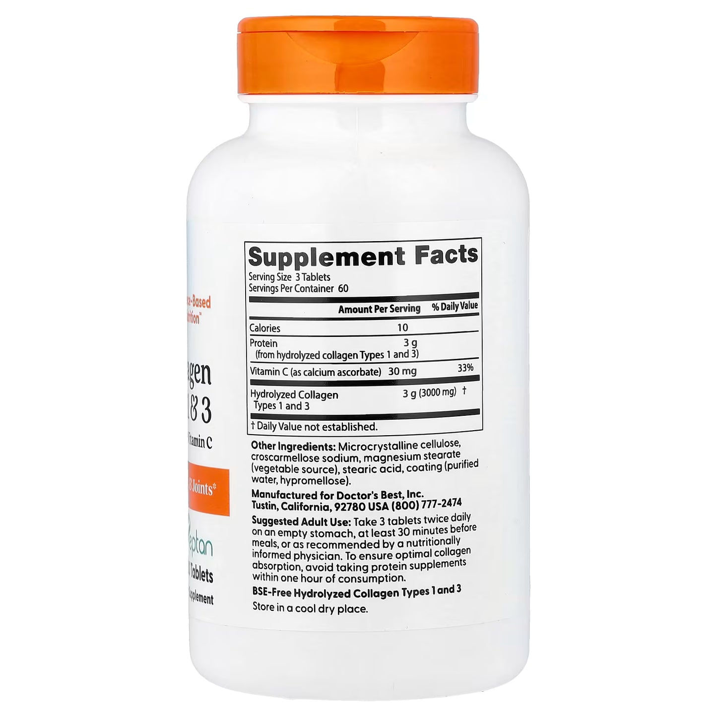 Doctor's Best, Collagen Types 1 and 3 with Peptan and Vitamin C, 180 Tablets