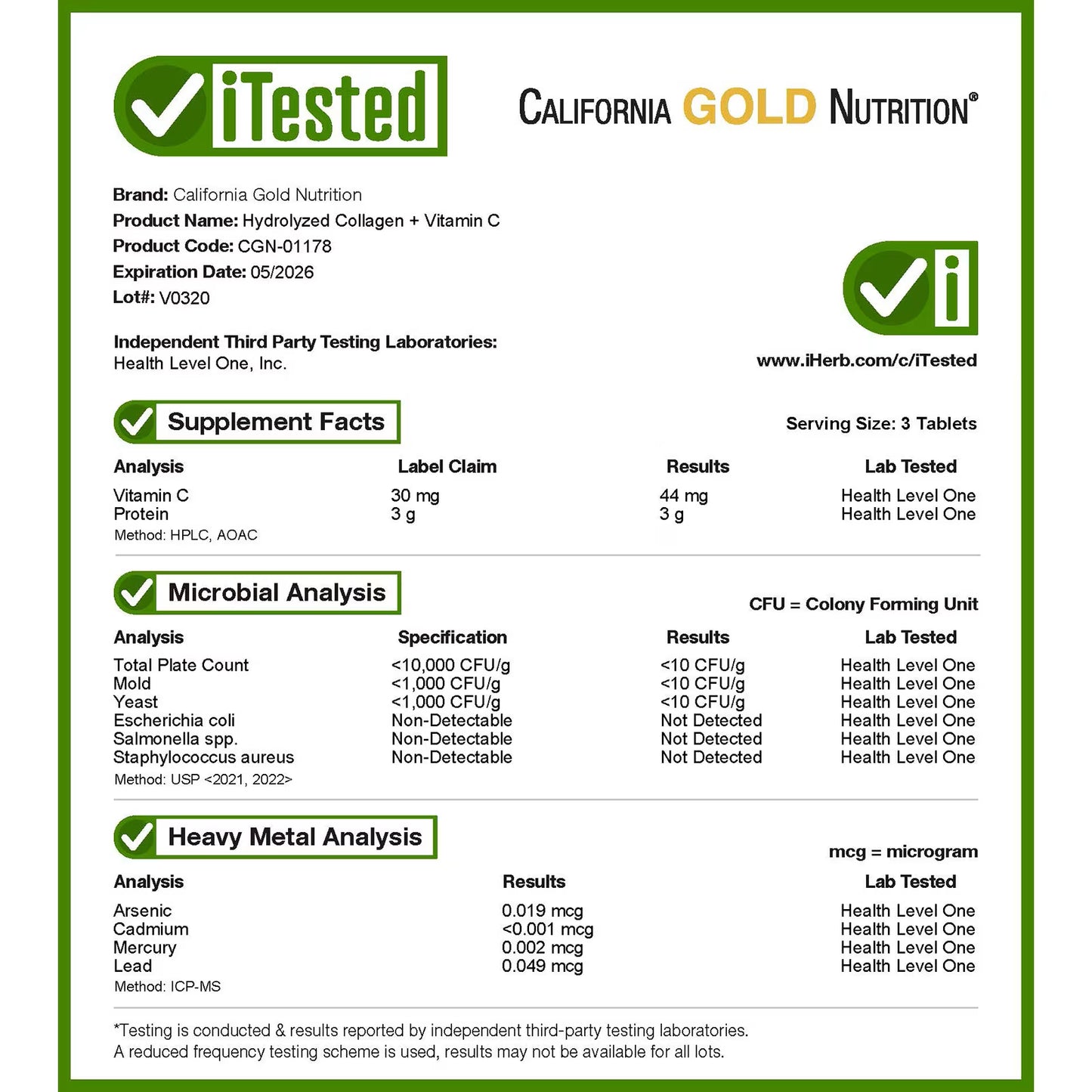 California Gold Nutrition, Hydrolyzed Collagen Peptides, Type I & III, and Vitamin C, 250 Tablets