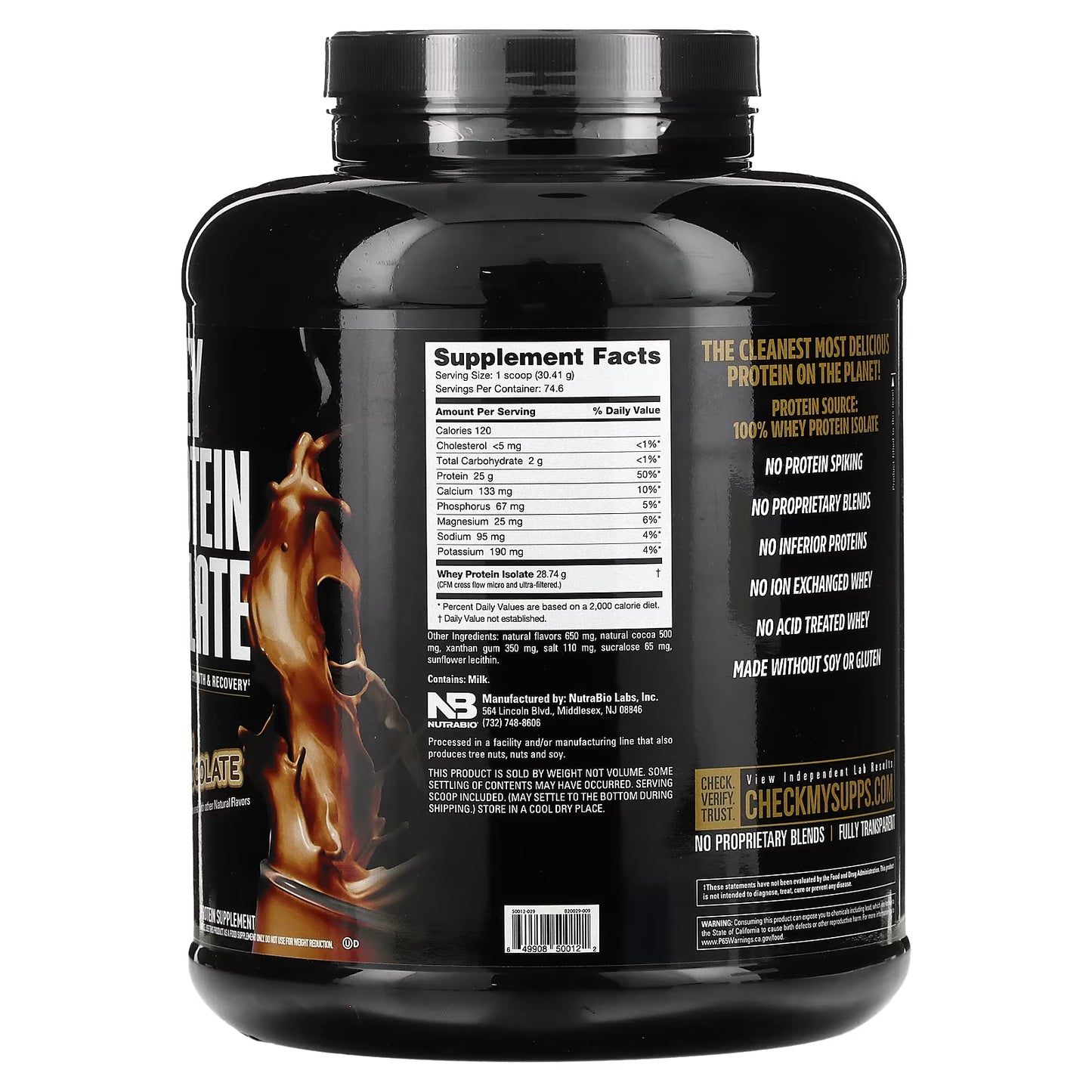 NutraBio, Whey Protein Isolate, Dutch Chocolate, 5 lb (2,268 g)