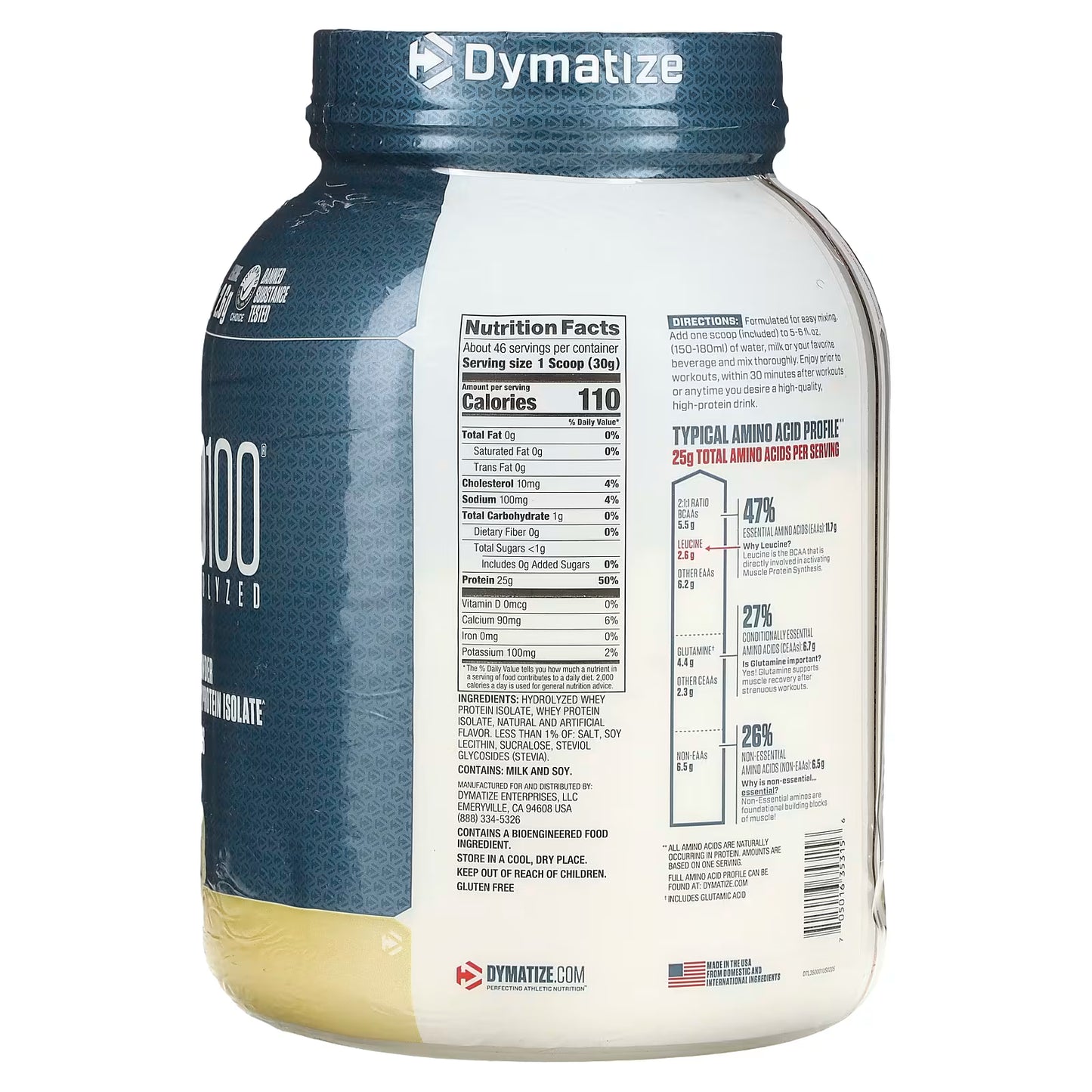 Dymatize, ISO100® Hydrolyzed, 100% Whey Protein Isolate, Gourmet Vanilla, 3 lb (1.4 kg)