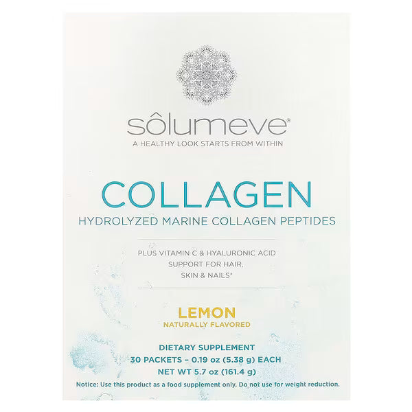 Solumeve, Marine Collagen Peptides Plus Vitamin C and Hyaluronic Acid, Lemon, 30 Packets, 0.19 oz (5.38 g) Each