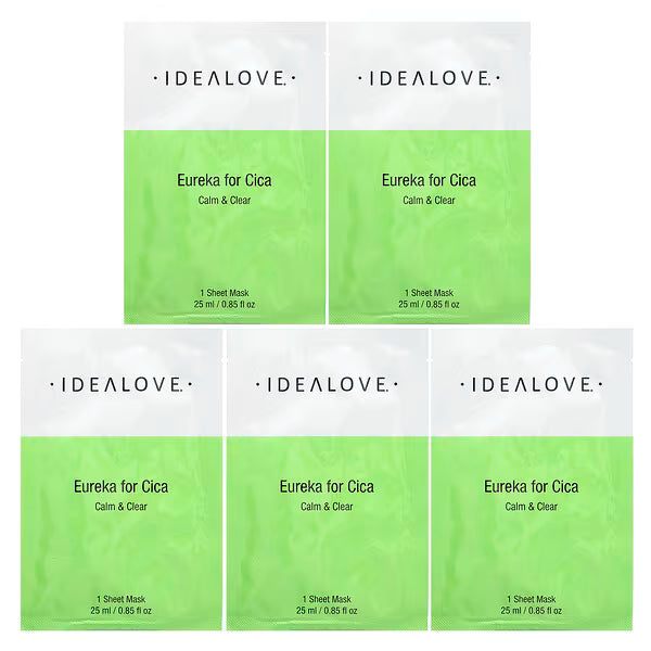 Idealove, Eureka for Cica, Calm & Clear, 5 Beauty Sheet Masks, 0.85 fl oz (25 ml) Each