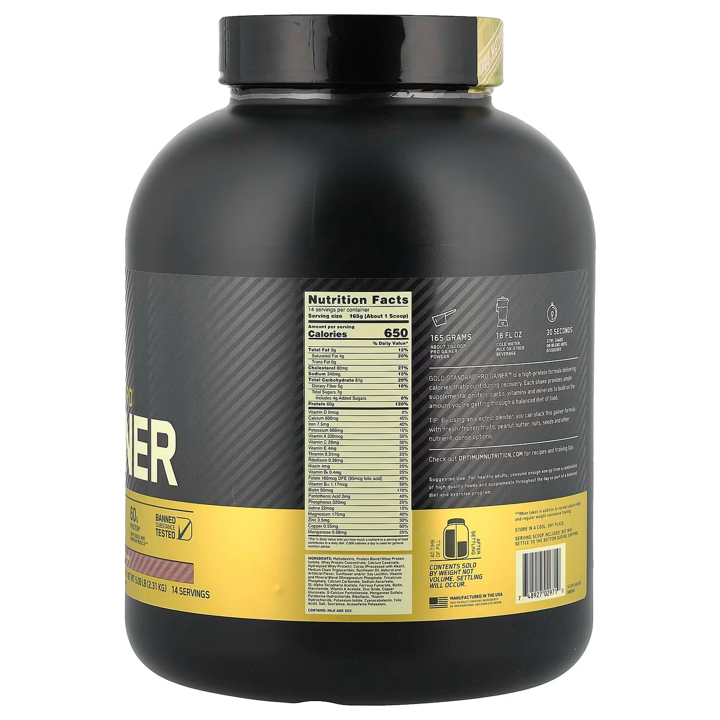 Optimum Nutrition, Gold Standard® Pro Gainer, Double Chocolate, 5.09 lb (2.31 kg)