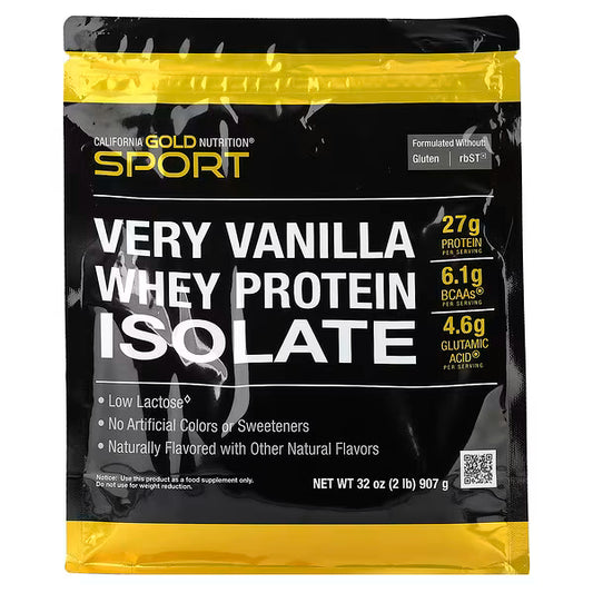 California Gold Nutrition, Sport, Whey Protein Isolate with Organic Cane Sugar, with Sunflower Lecithin, Very Vanilla, 2 lb (907 g)