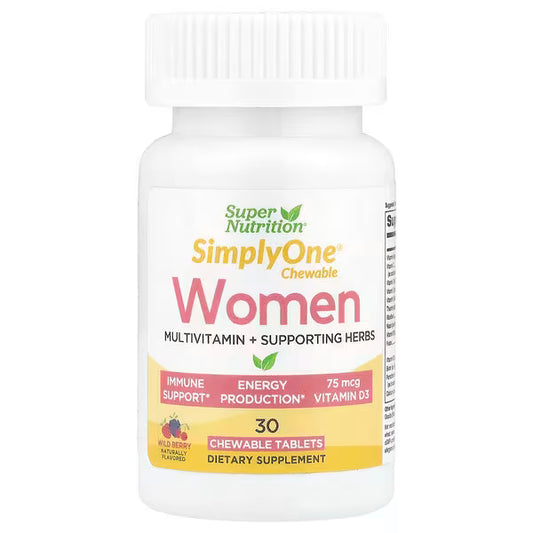 Super Nutrition, SimplyOne®, Women, Multivitamin + Supporting Herbs with Vitamin A, and Organic Botanical Blend, Wild-Berry, 30 Chewables