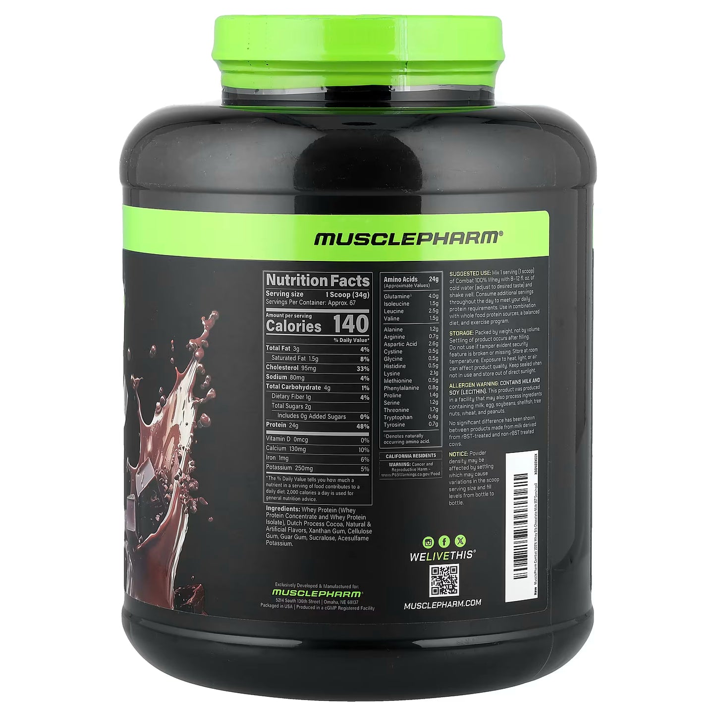 MusclePharm, Combat® 100% Whey Protein Powder, Chocolate Milk, 5 lbs (2.27 kg)