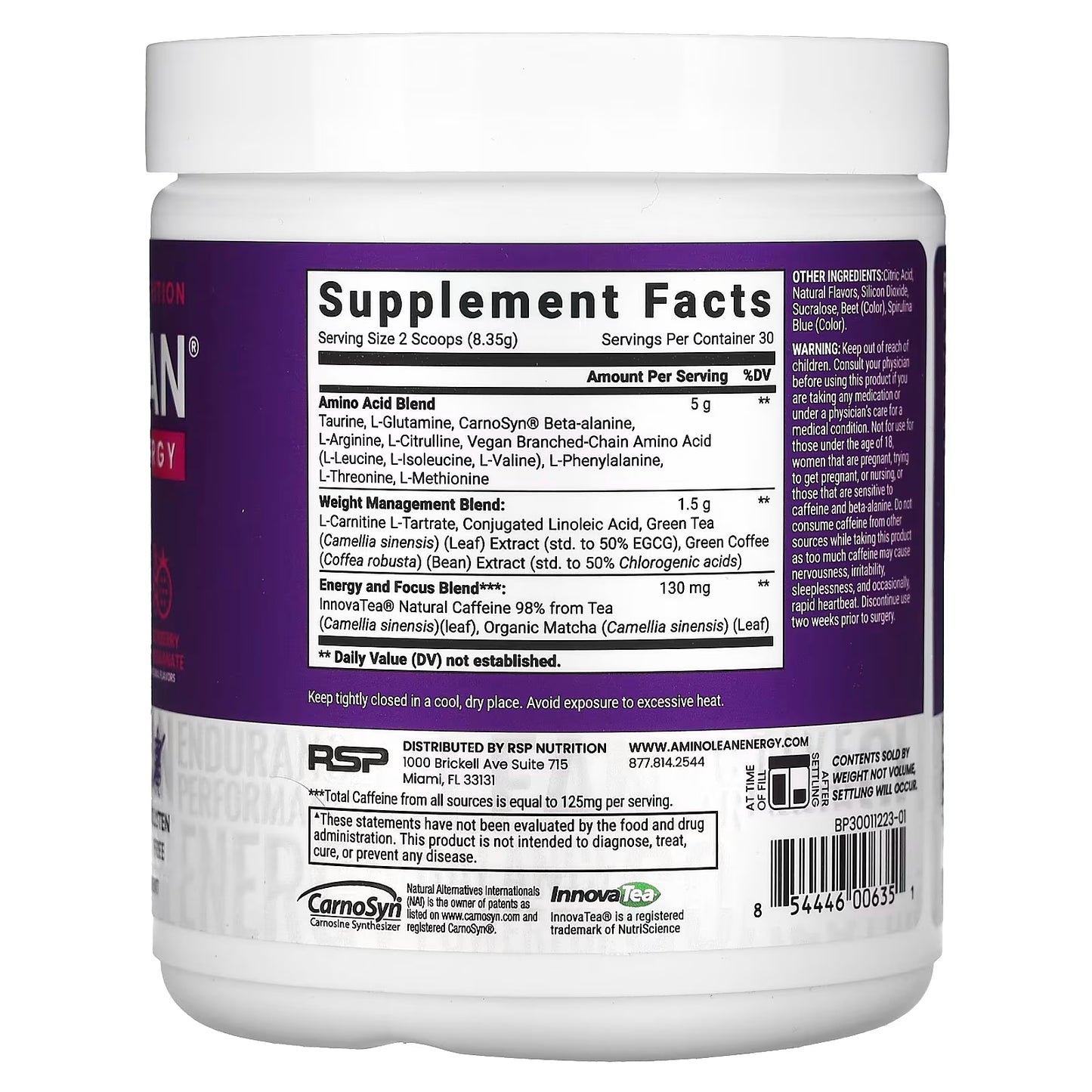 RSP Nutrition, AminoLean Energy, Blackberry Pomegranate, 8.84 oz (250.5 g)