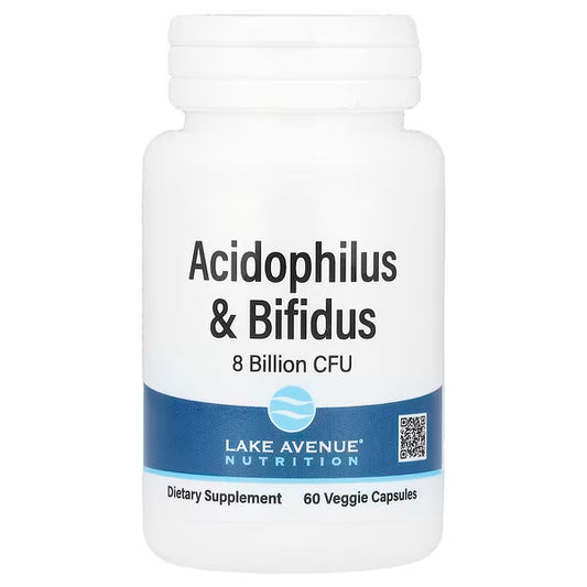 Lake Avenue Nutrition, Acidophilus and Bifidus, Probiotic Blend with Lactobacillus acidophilus, Bifidobacterium lactis, and Bifidobacterium longum, 8 Billion CFU, 60 Veggie Capsules
